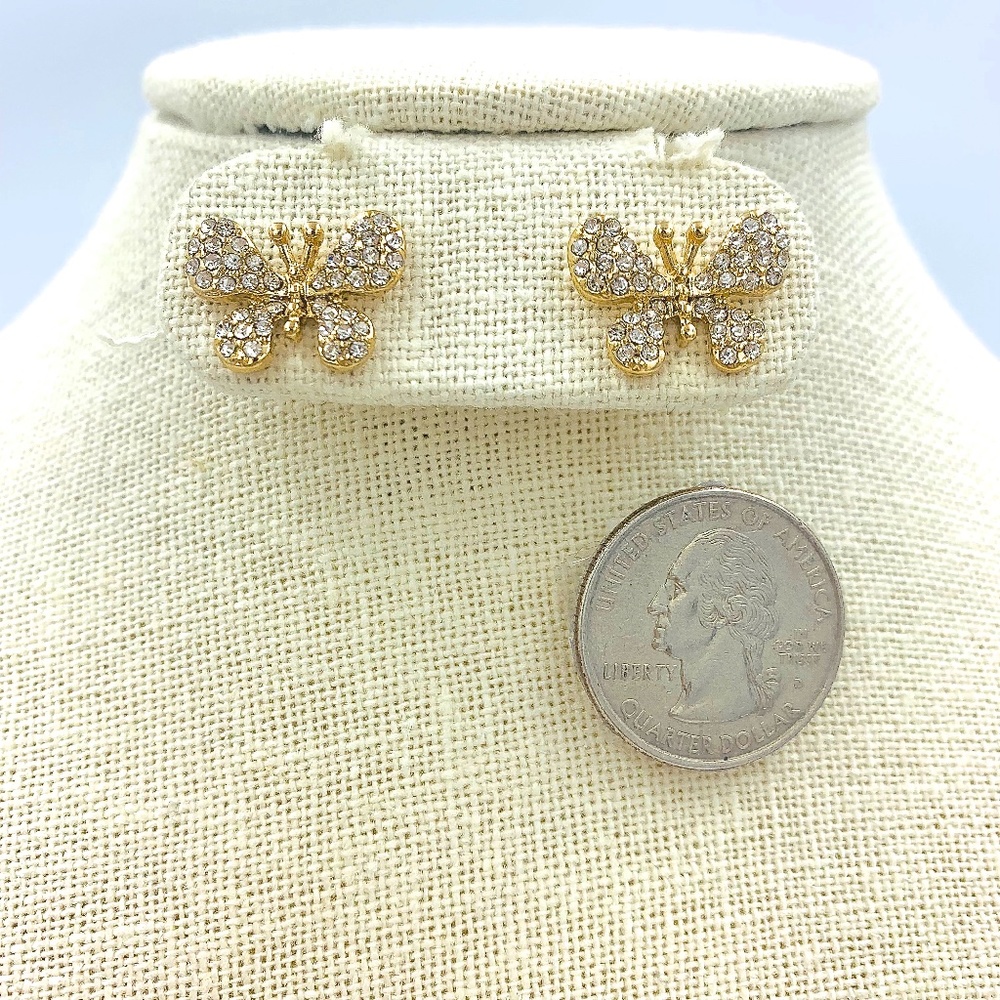Butterfly Rhinestone Stud Earrings - Medium, Gold